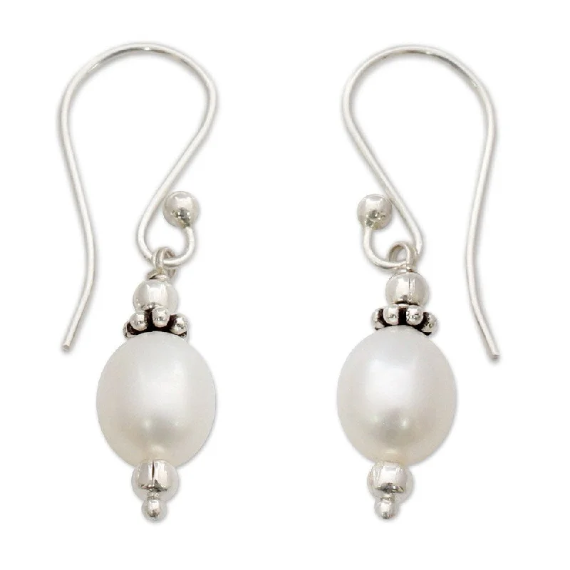 Handmade White Freshwater Pearl Earrings (India)