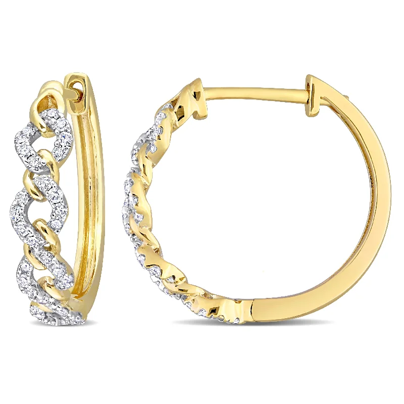 Miadora 1/5ct TDW Diamond Oval Link Hoop Earrings in 10k Yellow Gold