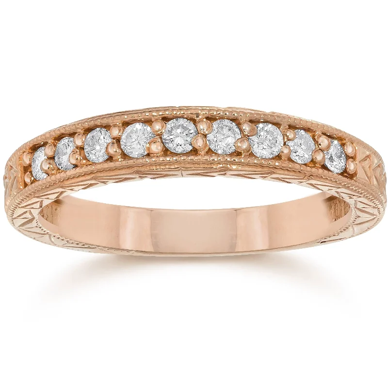 1/4ct Engraved Diamond Ring Rose Gold