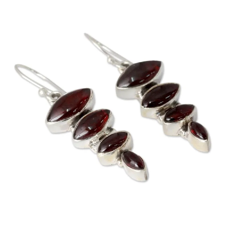 Handmade Sterling Silver 'Romantic Quartet' Garnet Earrings (India)