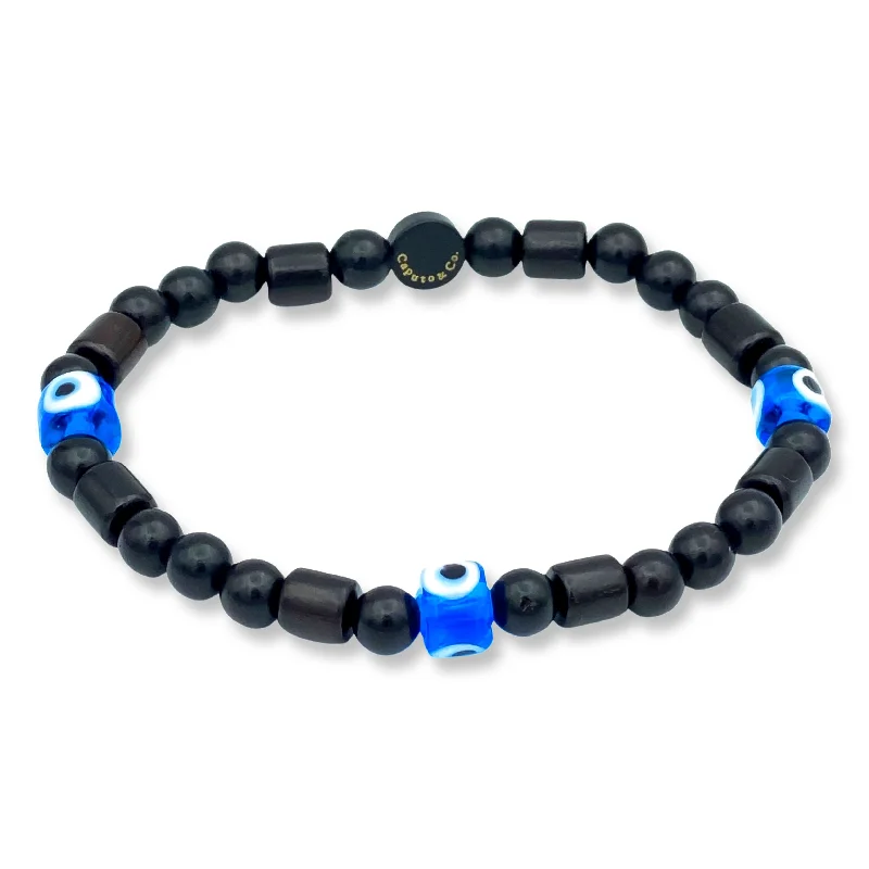 Murano Evil Eye And Wood Stretch Bracelet