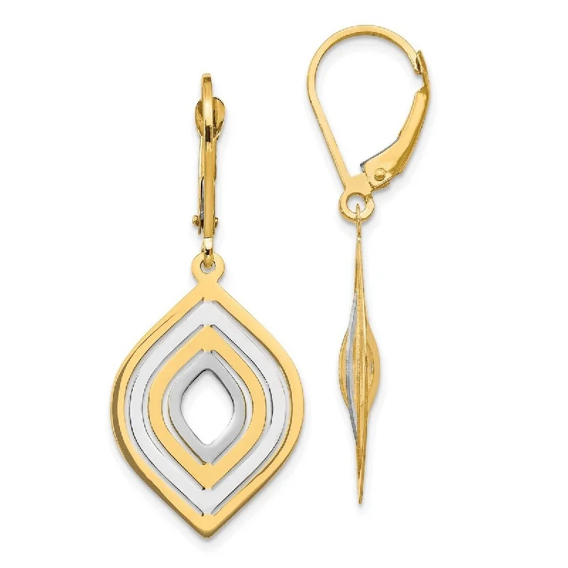 Curata 14k Yellow Gold 34x16mm Marquise Dangle Leverback Earrings