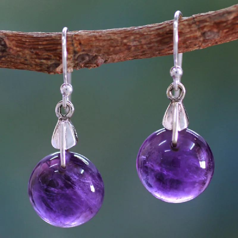 Handmade Sterling Silver 'Moon Of Mysticism' Amethyst Earrings (India)