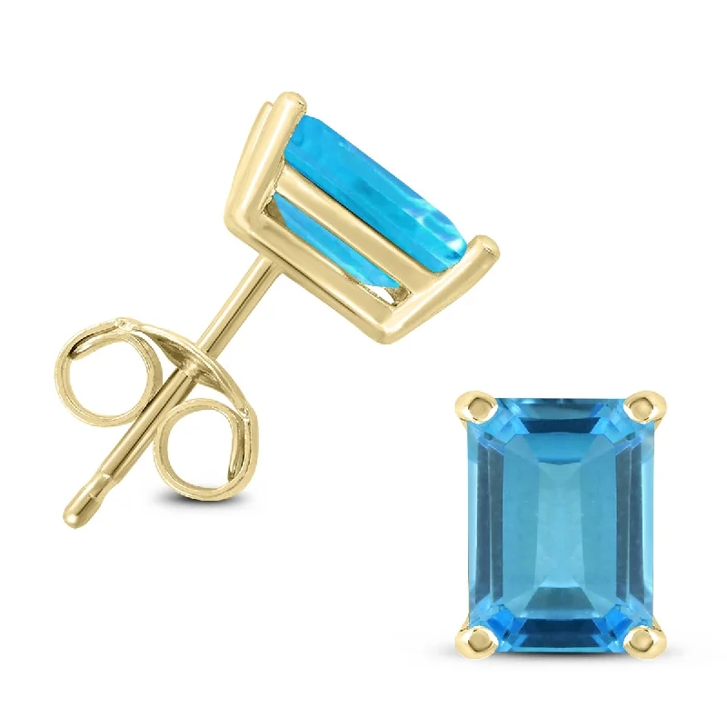 Marquee 14K Yellow Gold 6x4MM Emerald Shaped Blue Topaz Earrings