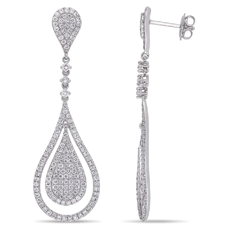 Miadora 14k White Gold 2-2/5ct TDW Diamond Teardrop Cluster Dangle Earrings