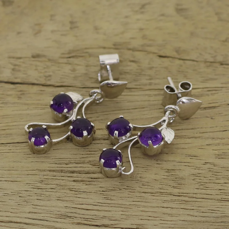 Handmade Amethyst Earrings, 'Shy Violets' (India)