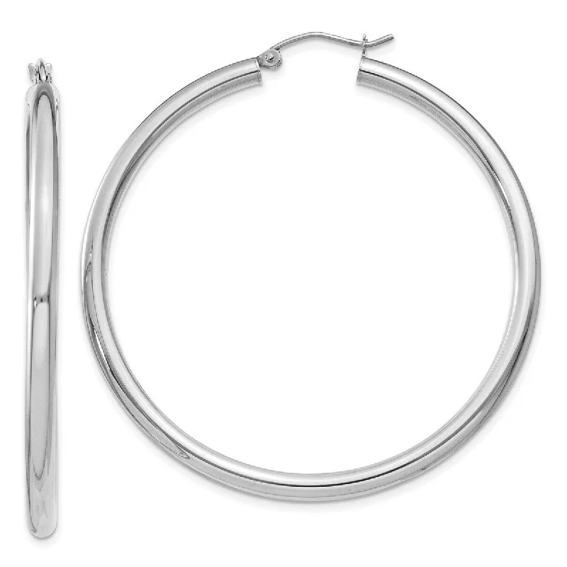 Curata 14k White Gold Polished 3x50mm White Hoop Earrings