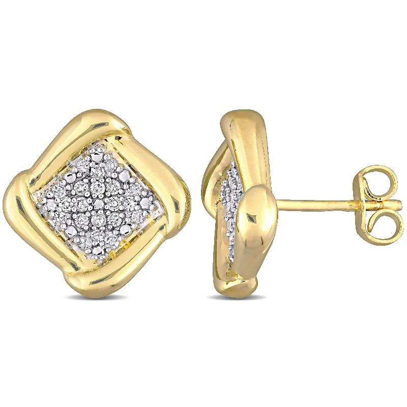 Miadora Yellow Plated Sterling Silver 1/5ct TDW Diamond Square Clustered Halo Stud Earrings