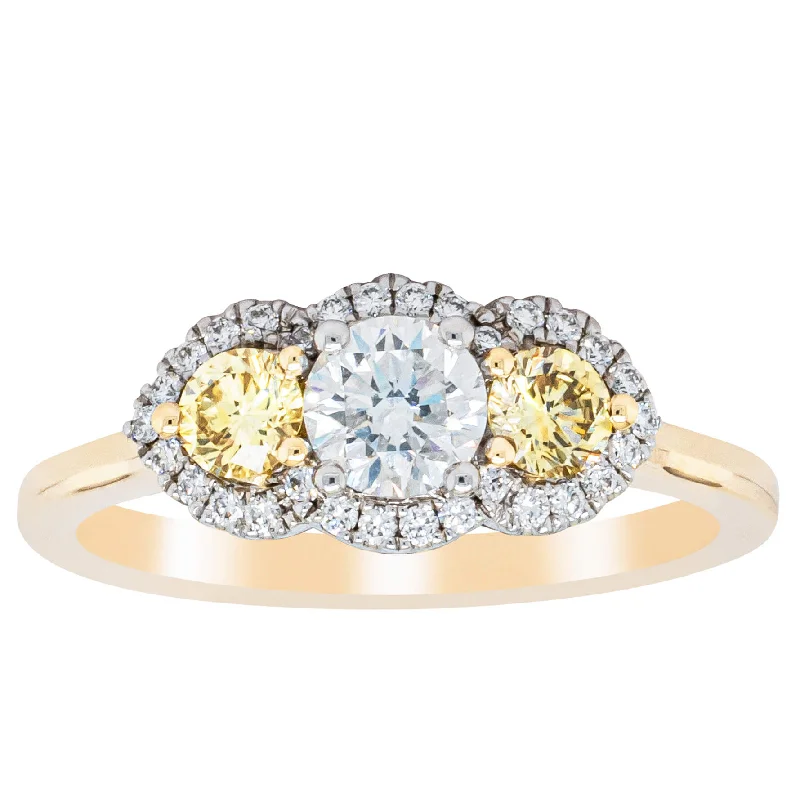 18ct Yellow Gold .84ct Yellow & White Diamond Posie Ring