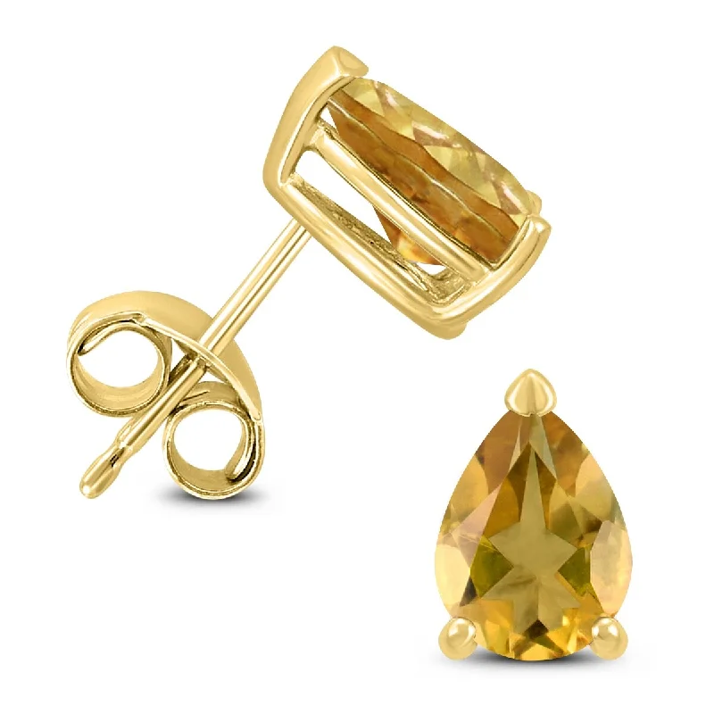 Marquee 14K Yellow Gold 6x4MM Pear Citrine Earrings