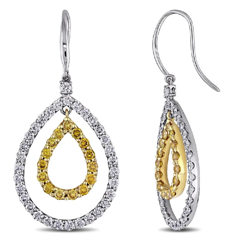 Miadora Signature Collection 18k Two-Tone Gold 3 3/5ct TDW Yellow and White Diamond Teardrop Earrings (F-G, SI1-SI2)