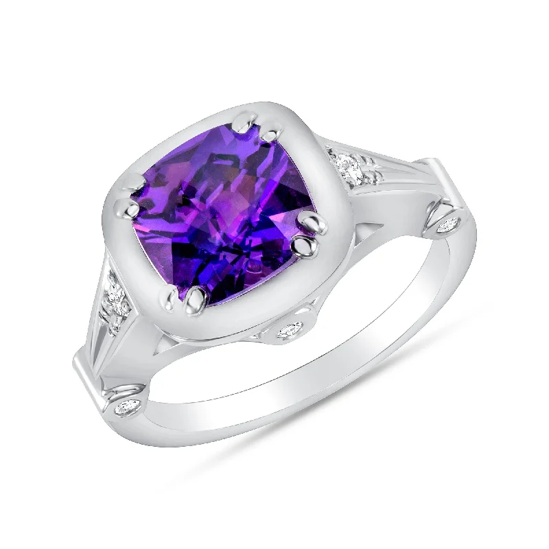 1.86 ct Amethyst and Diamond Ring in 14k White Gold