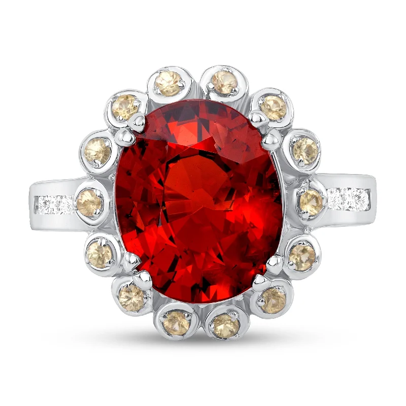 5.19 ct Spessartite Garnet and Diamond Ring in 14k White Gold