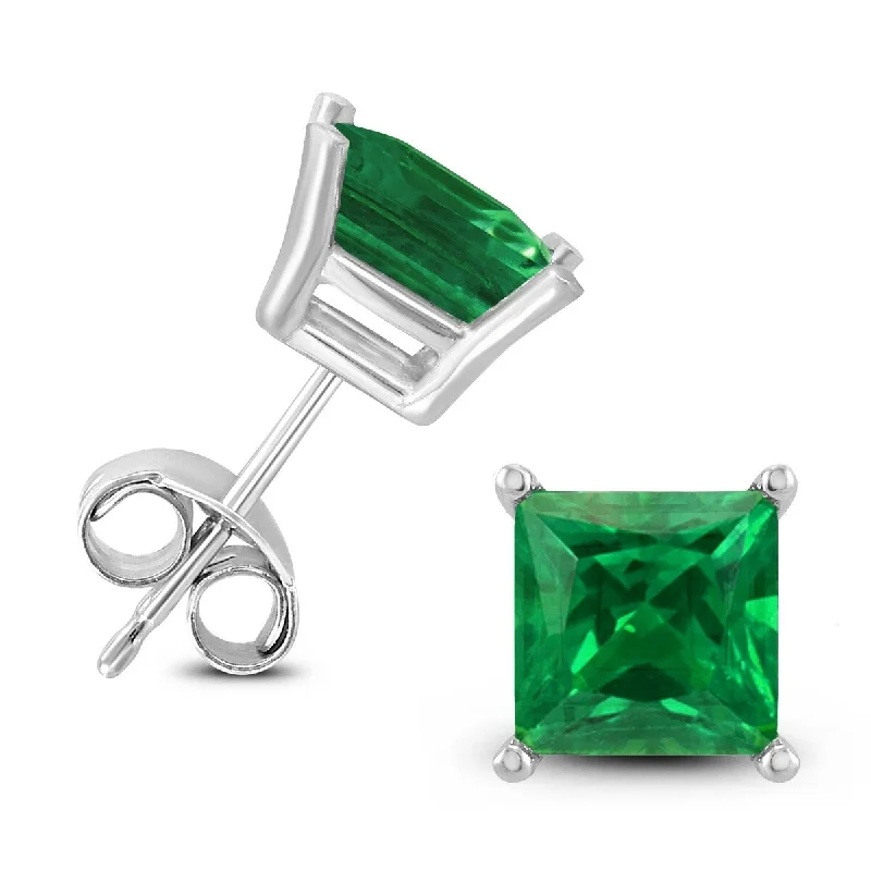 Marquee 14K White Gold 5MM Square Emerald Earrings