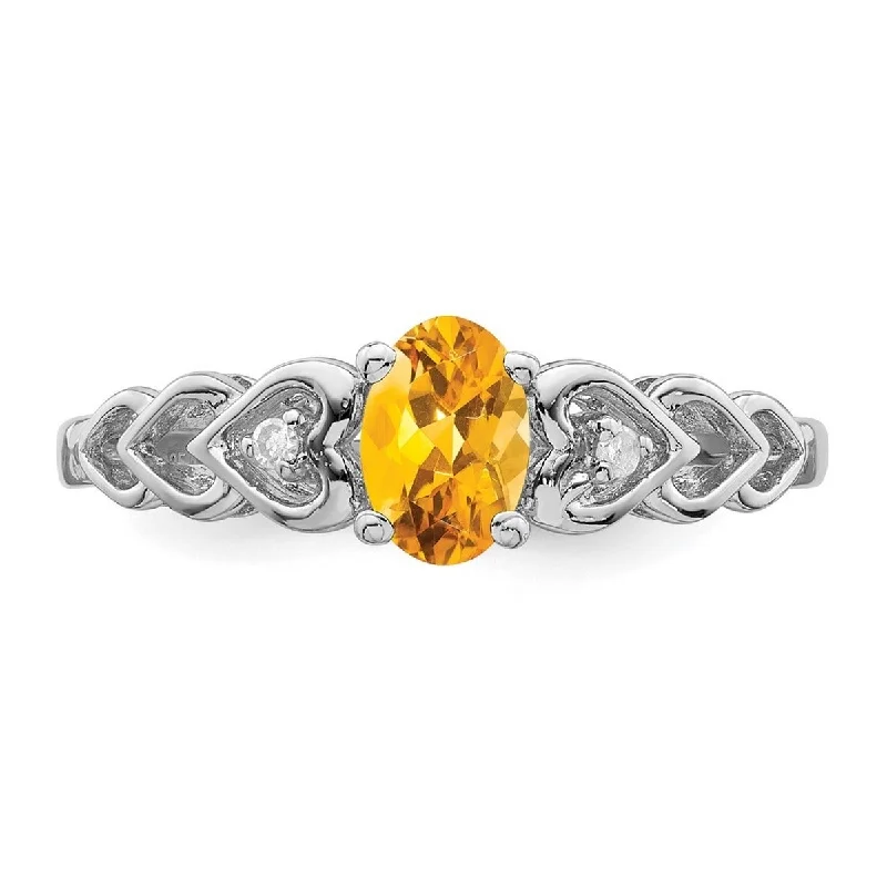 Curata 925 Sterling Silver Polished Open back Citrine and Diamond Ring