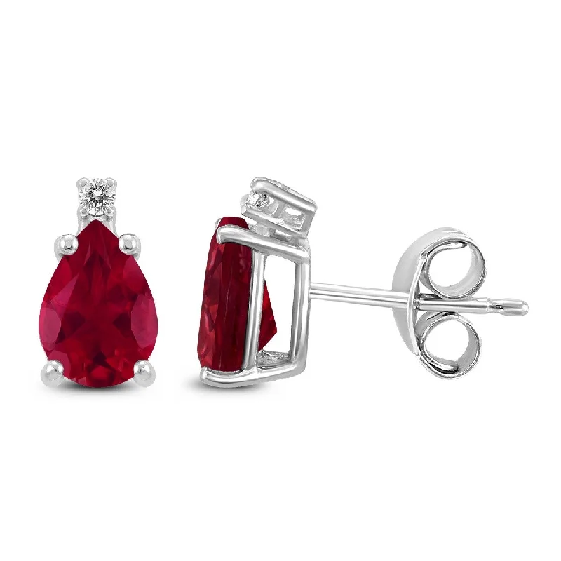 Marquee 14K White Gold 6x4MM Pear Ruby and Diamond Earrings