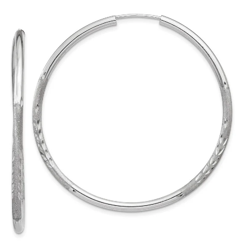 Curata 14k White Gold 42x2mm Sparkle Cut Endless Hoop Earrings