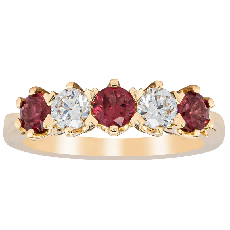 18ct Yellow Gold Ruby & Diamond Pentagon Ring