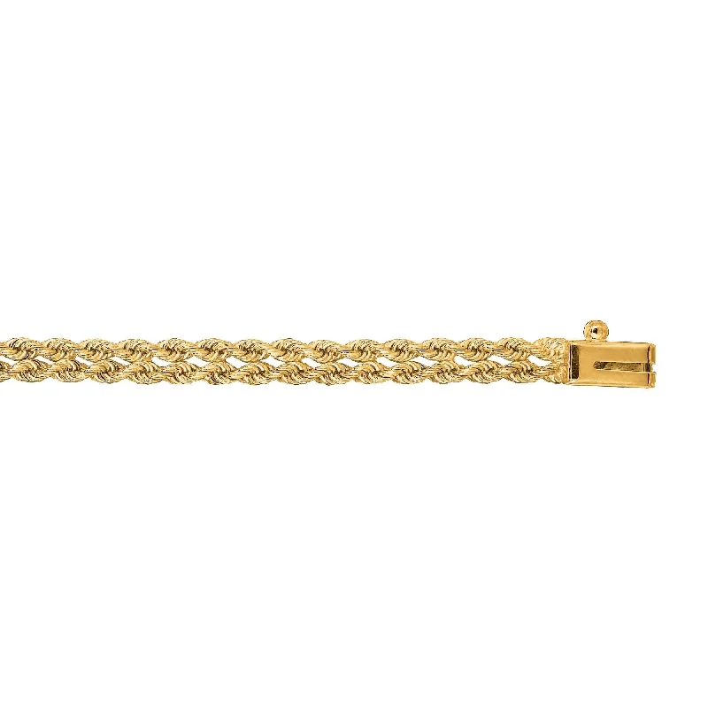 14kt 7 inches Yellow Gold 4.0mm Diamond Cut Multi Line Rope Bracelet with Box Catch Clasp