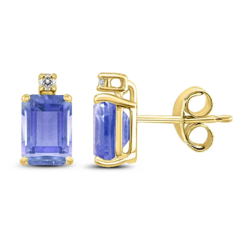 Marquee 14K Yellow Gold 6x4MM Emerald Shaped Tanzanite and Diamond Earrings