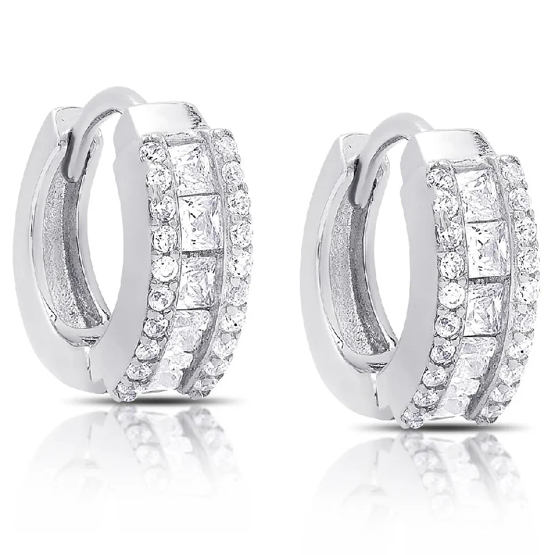 Dolce Giavonna Sterling Silver Cubic Zirconia Hoop Earrings