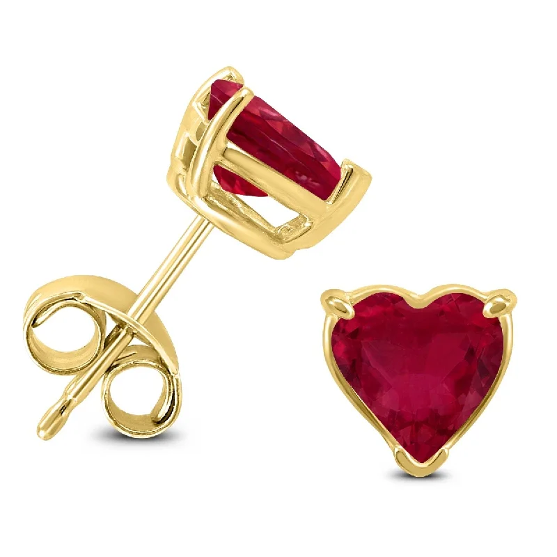 Marquee 14K Yellow Gold 5MM Heart Ruby Earrings