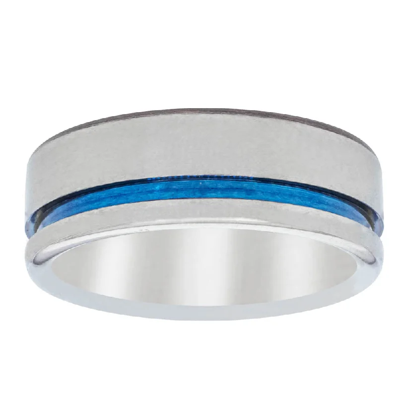 Titanium Ring With Blue Stripe