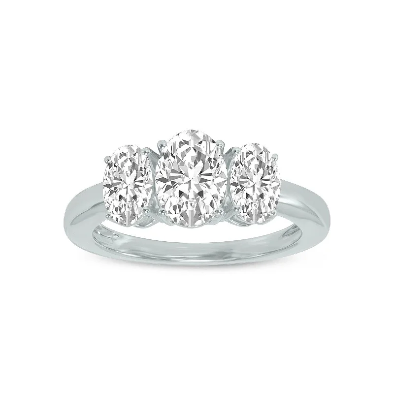 Marquee 3 CTW Three Stone Oval Shape Lab Grown Diamond Ring in 14K White Gold