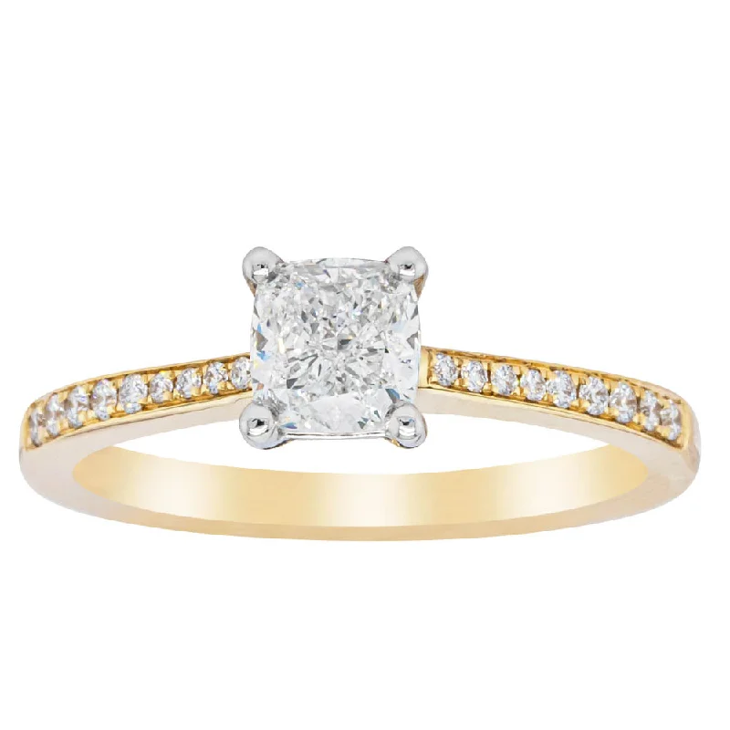 18ct Yellow Gold .70ct Cushion Cut Diamond Ring