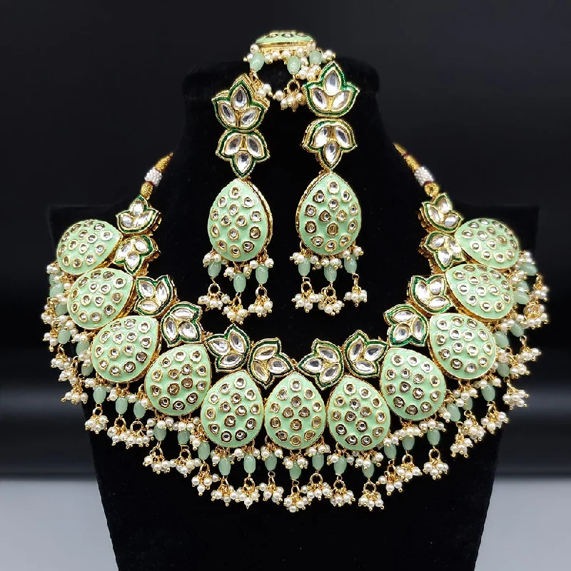 JCM Gold Plated Kundan Stone Pearl And Meenakari Necklace Set