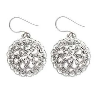 Handmade Sterling Silver 'Chrysanthemum' Filigree Earrings (Indonesia)