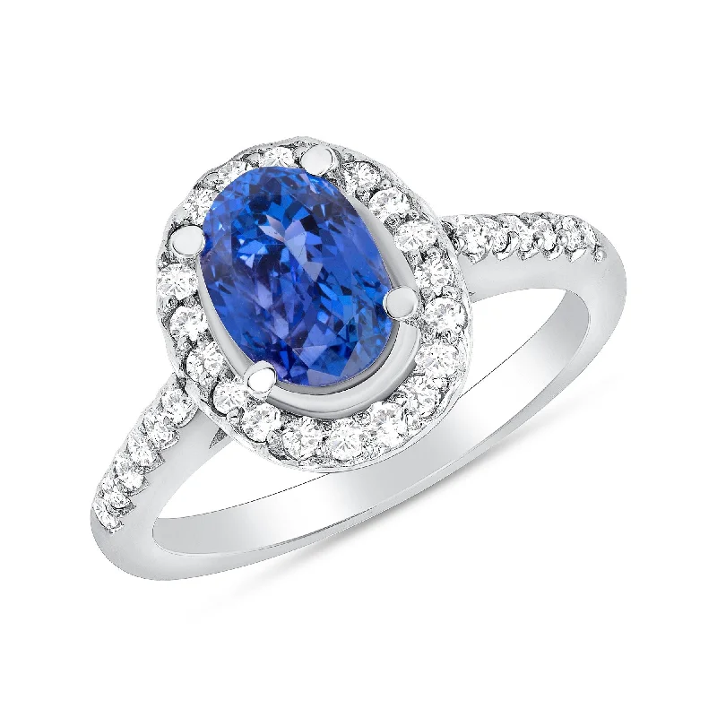 1.43 ct Tanzanite and Diamond Ring in 14k White Gold