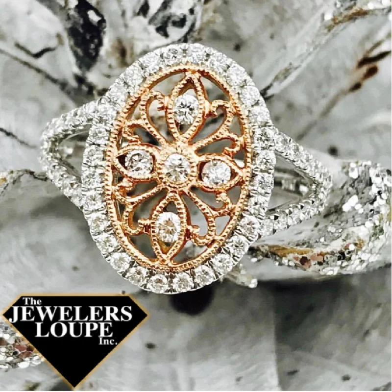 14K Rose Gold and White Gold .69ctw Diamond Filigree Ring (78239)