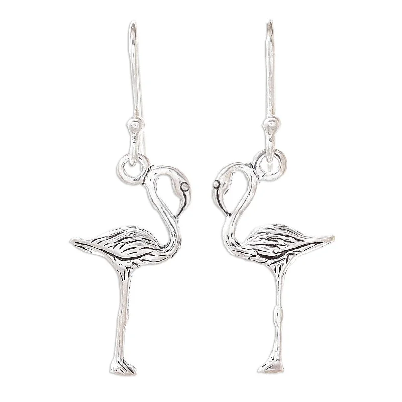 NOVICA Flamingo, Sterling silver dangle earrings - 1.3*0.5