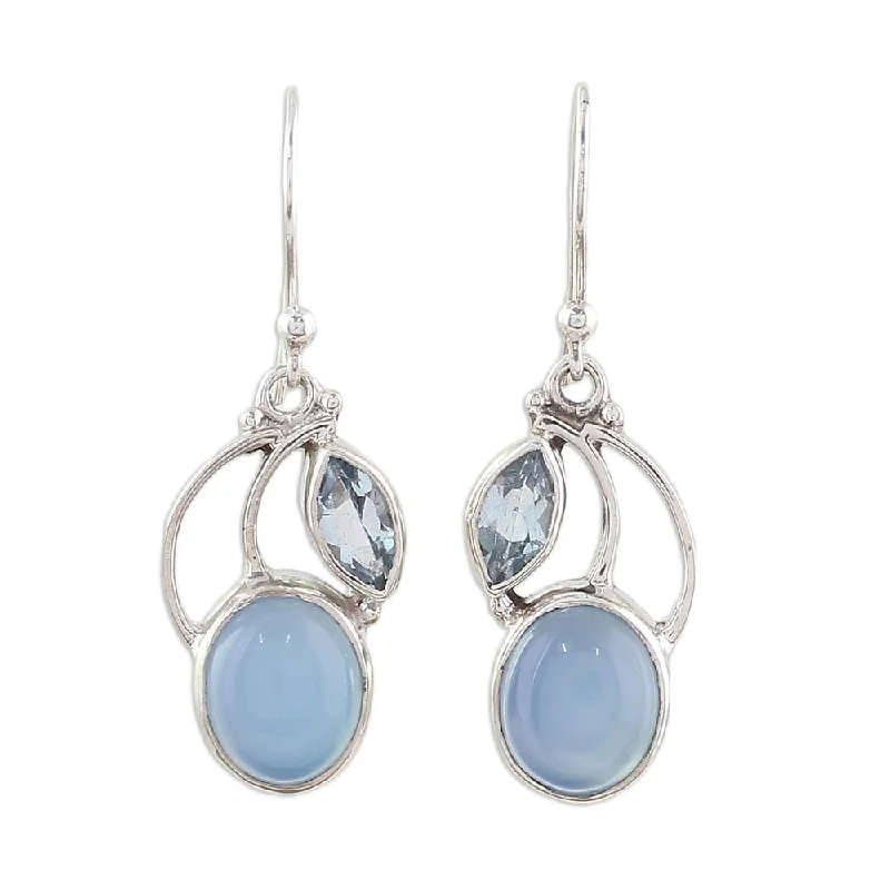 Sterling Silver 'Blue Fog' Blue Topaz Chalcedony Earrings