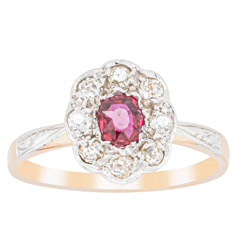 Deja Vu 16ct Yellow Gold & Platinum Synthetic Ruby & Diamond Ring