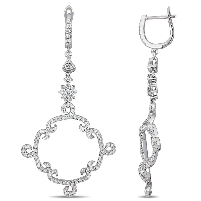 Miadora Signature Collection 14k White Gold 1 3/4ct TDW Diamond Vintage Filigree Hoop Earrings