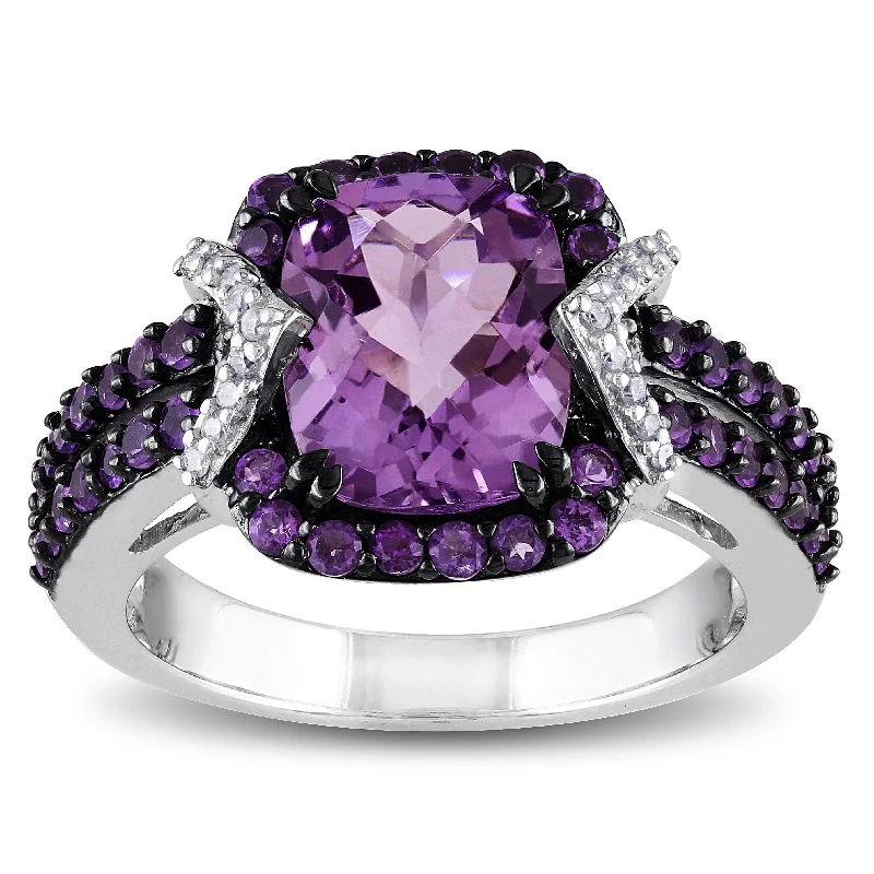 Miadora Sterling Silver Amethyst 1/6ct TDW Diamond Ring (HI, I2I3)