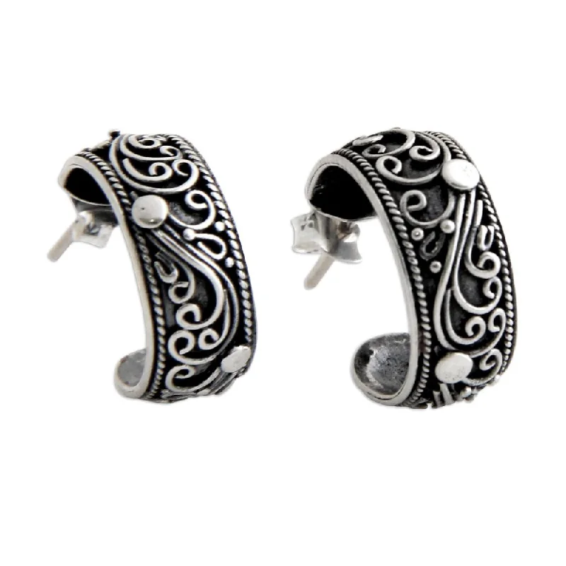 NOVICA Handmade Sterling Silver 'Eden' Earrings (Indonesia) - 0.8*0.2