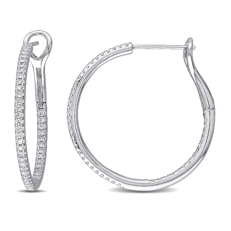 Miadora 14k White Gold 1/2ct TDW Diamond Inside Outside Hoop Earrings - 28.6 mm x 1.9 mm x 28.5 mm