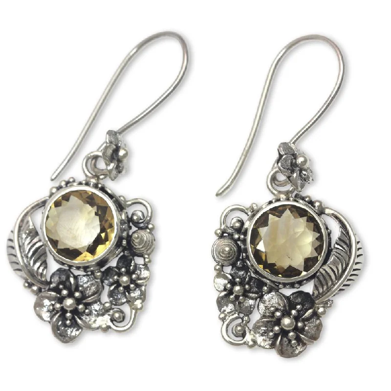 Handmade Sterling Silver Sun Blossoms Citrine Earrings (Indonesia) - 2L*0.8W