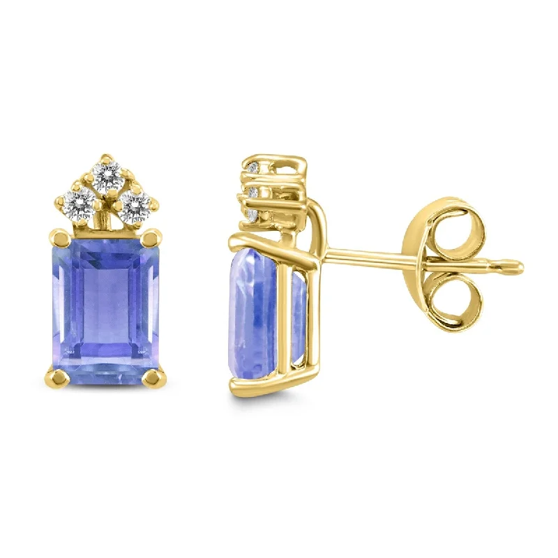 Marquee 14K Yellow Gold 5x3MM Emerald Shaped Tanzanite and Diamond Earrings