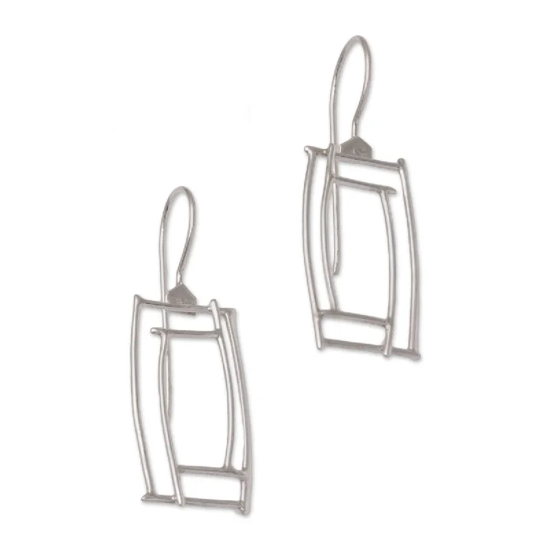 NOVICA Abstract Windows, Sterling silver drop earrings - 1.7*0.6