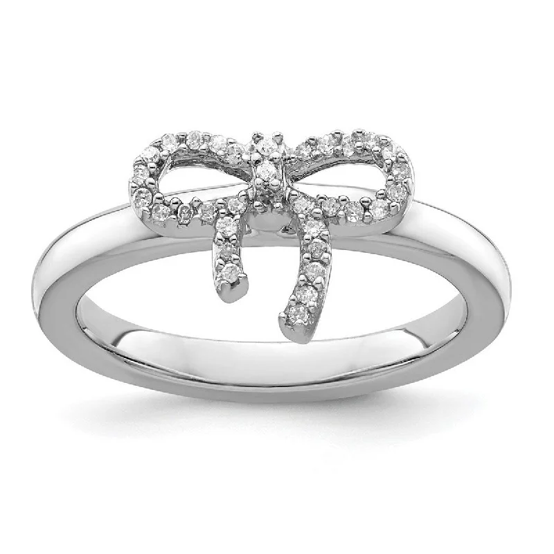 Curata 925 Sterling Silver Polished Prong set Stackable Expressions Bow Diamond Ring