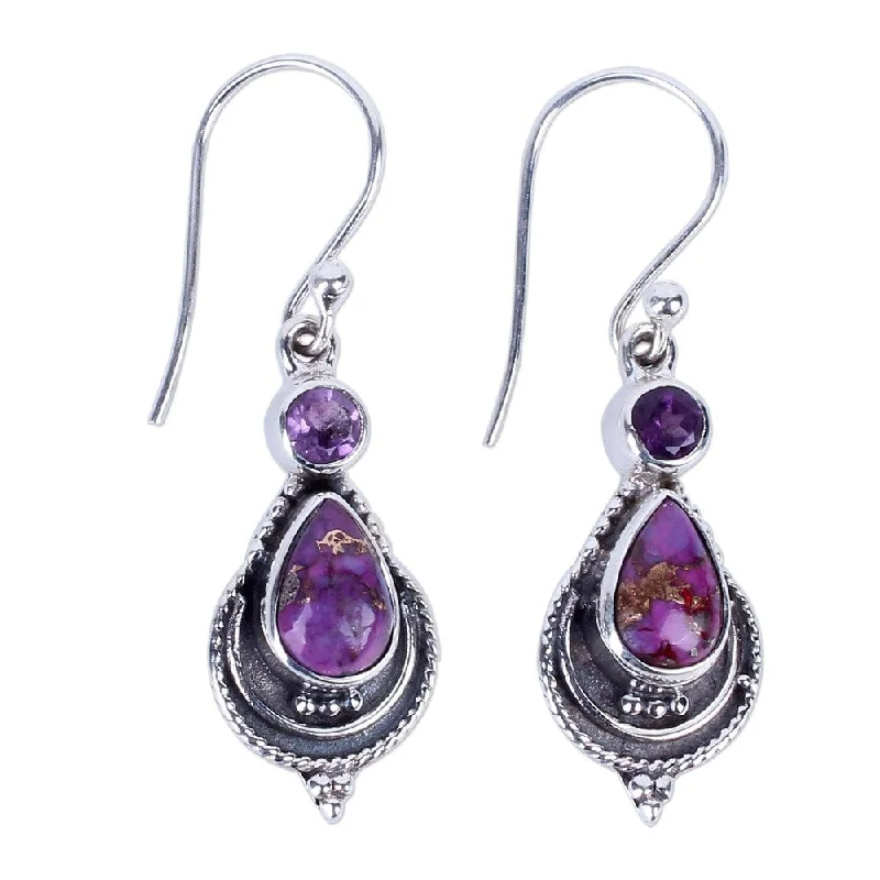 NOVICA Handmade Mughal Lilac Amethyst Turquoise Earrings (India) - 1.6*0.4