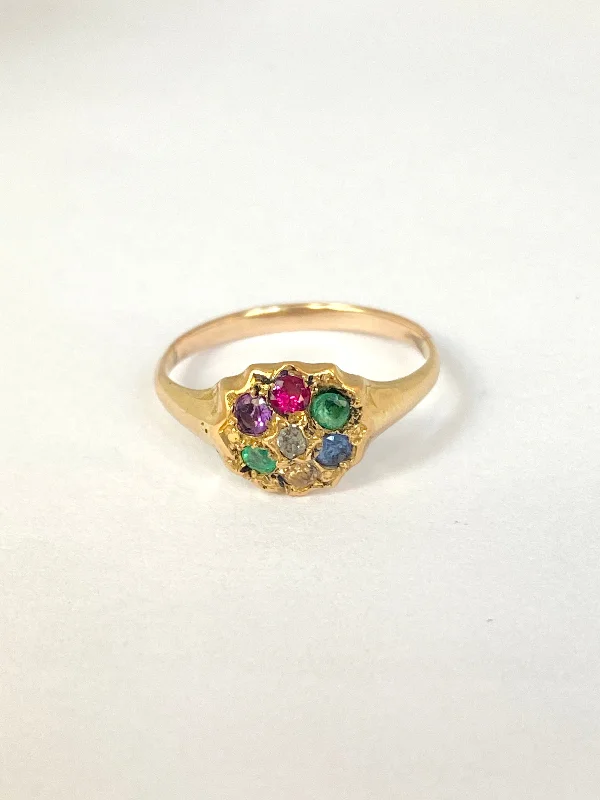 Antique, 18ct Gold, Victorian, Dearest, Acrostic Multi-Gem Ring