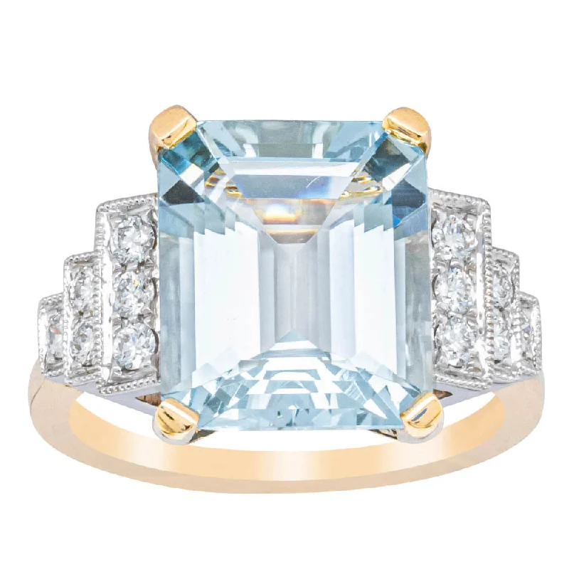 18ct Yellow Gold 4.78ct Aquamarine & Diamond Maya Ring