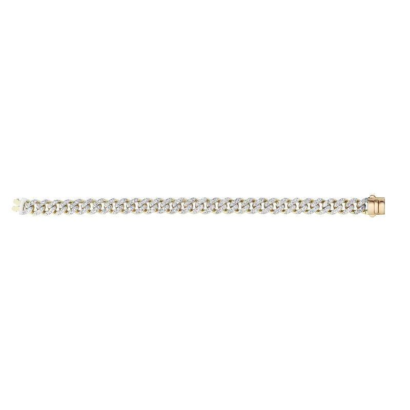 14kt Gold 8 inches Yellow Finish 9.5mm White Pave Curb Link Bracelet with Box Clasp + 1.0200ct 1.1mm White Diamond