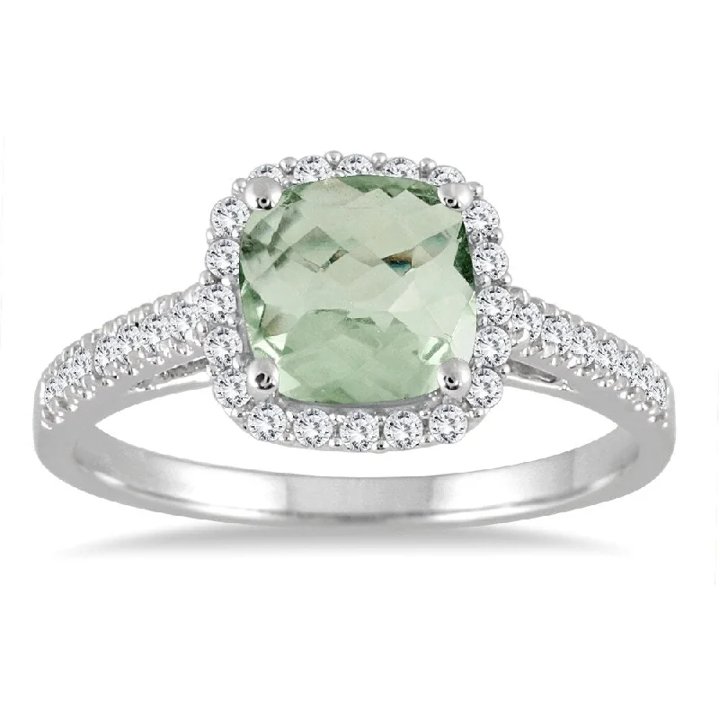 Green Amethyst and Diamond Ring in 10K White Gold