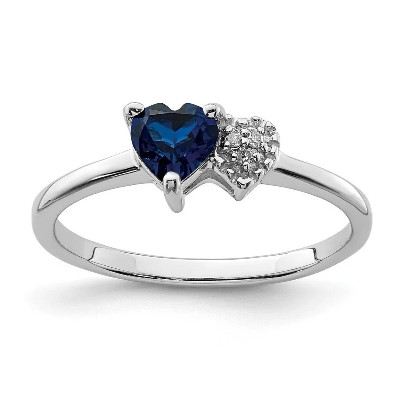 Curata 925 Sterling Silver Polished Created Sapphire and Diamond Ring